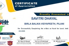 Certificate of Quiz on Vocal for Local